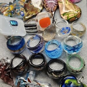 Colorful Glass Ring and Pendant Collection